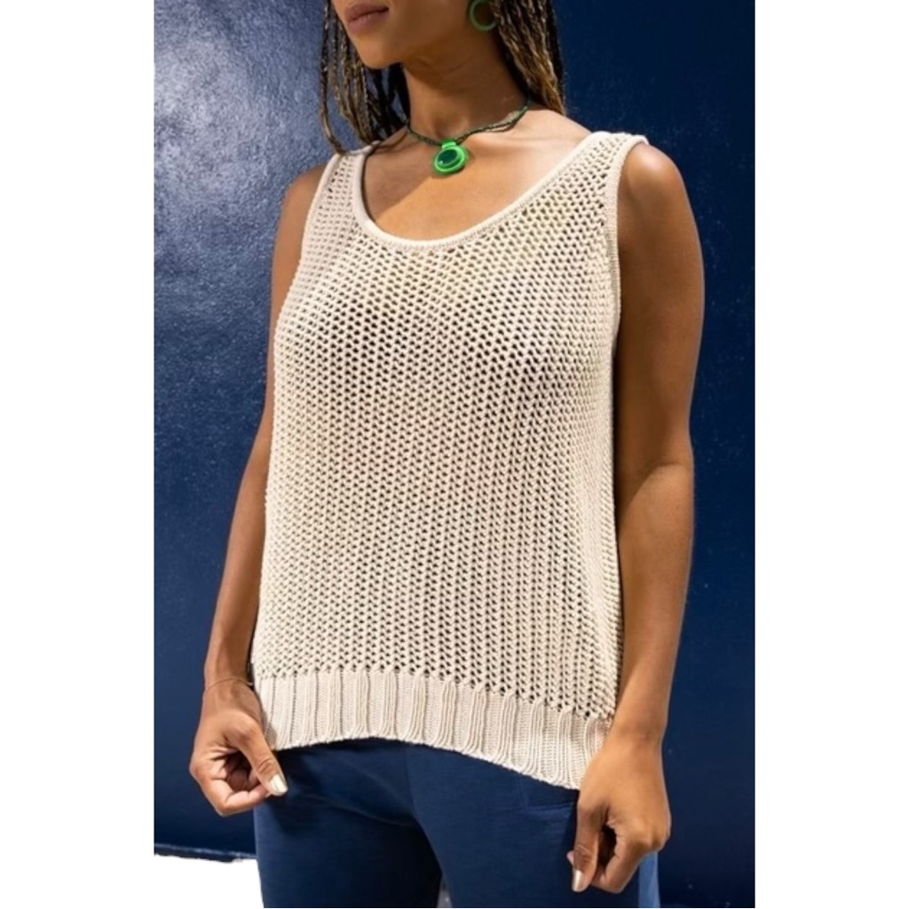 Misha & Puff Net Tank - Brown Orange Sleeveless Mesh Knit Pima Cotton Tank Top — image 3 of 8